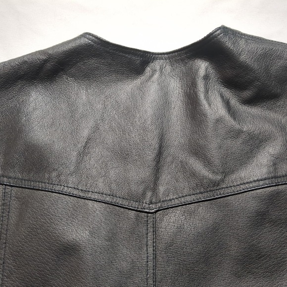 Starling Mens Black Leather Biker Vest Western Snap Front Size 52 fits 48" Chest - Picture 10 of 11